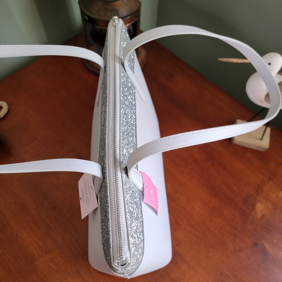 NWT Kate Spade K8706 Flash Glitter Tote Gray Saffiano Silver Glitter - Picture 12 of 16